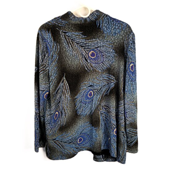 JM Collection Size OX Womens Blue Peacock Blouse Attached Cardigan Long Sleeve - Picture 2 of 6